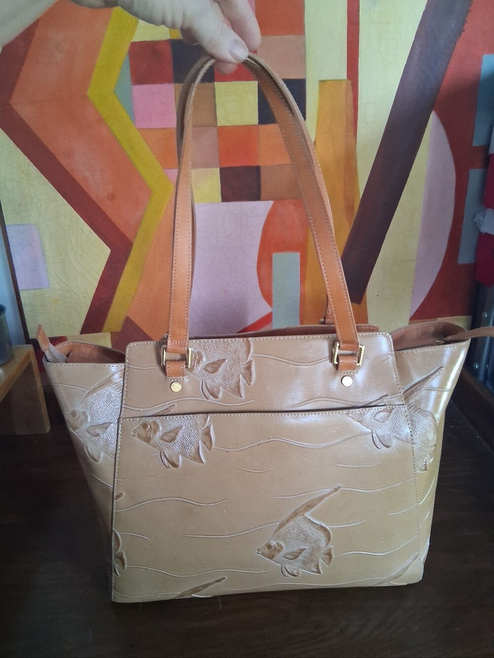 Brahmin Tan Embossed Fish Tote Bag - Unbranded